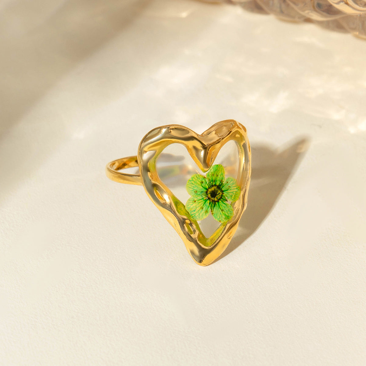 IG Style Plum Blossom -sydämen muotoiset 18K kullatut avoimet sormukset