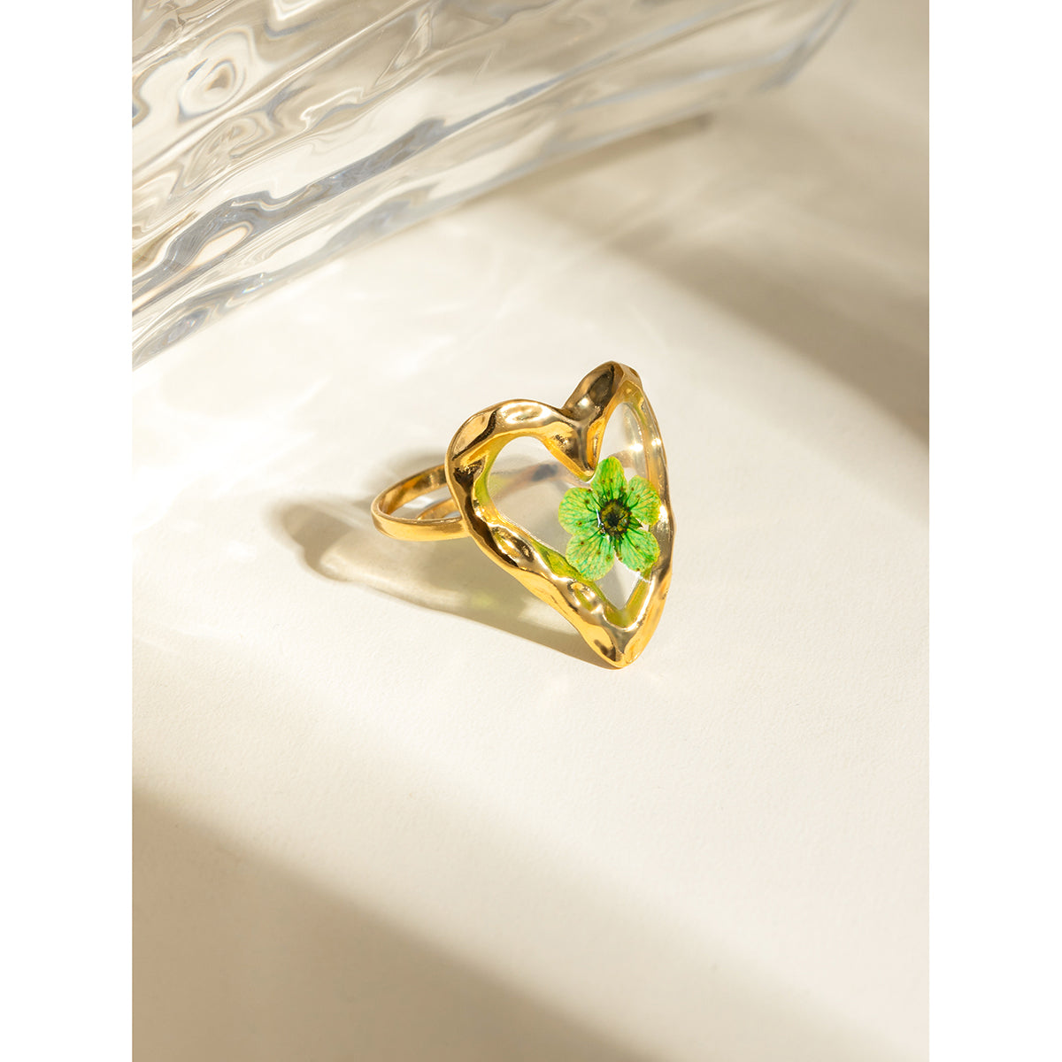 IG Style Plum Blossom -sydämen muotoiset 18K kullatut avoimet sormukset