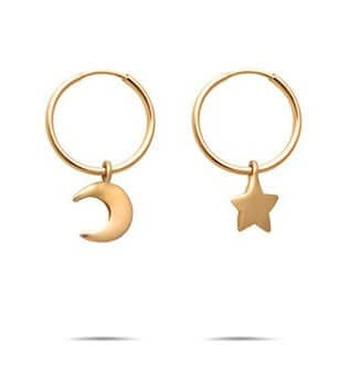 1 pari 18K Fine Gold Classic Moon and Star -tyylisiä korvakoruja 