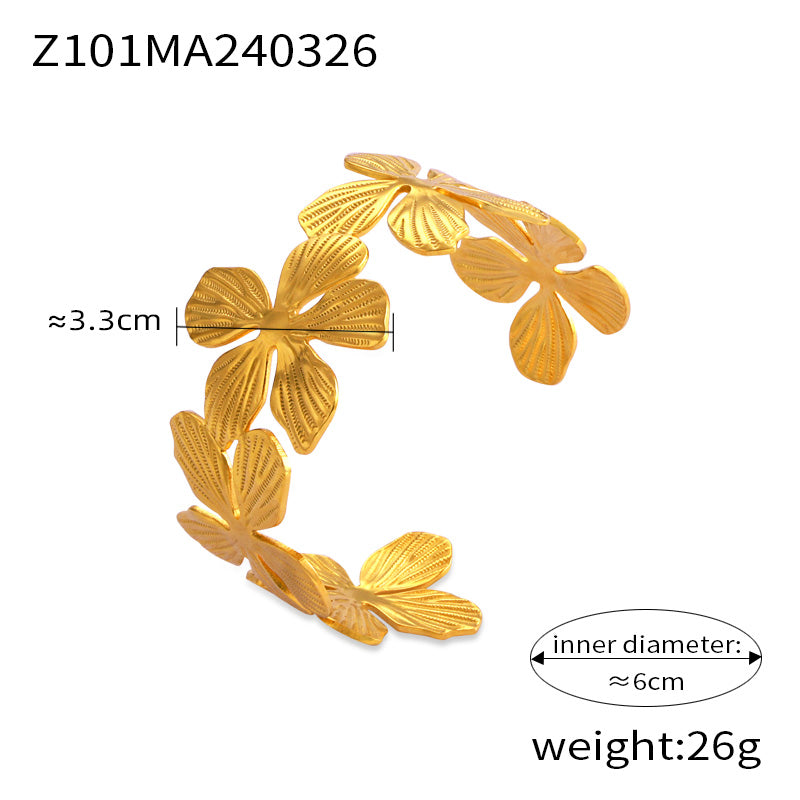 Flower Petal Titanium Steel 18K Gold Plated Bangle