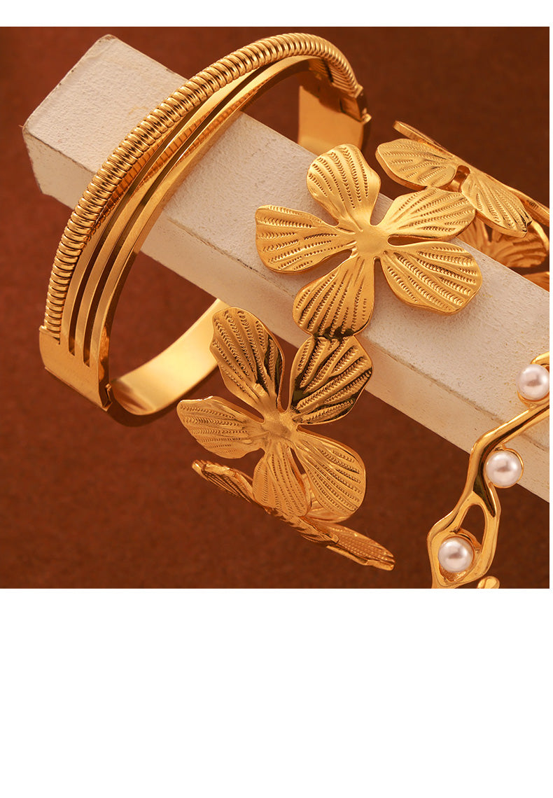 Flower Petal Titanium Steel 18K Gold Plated Bangle