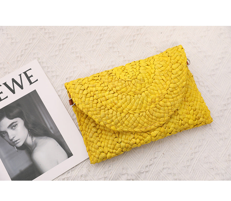 women's solid color straw magnetic buckle wallets