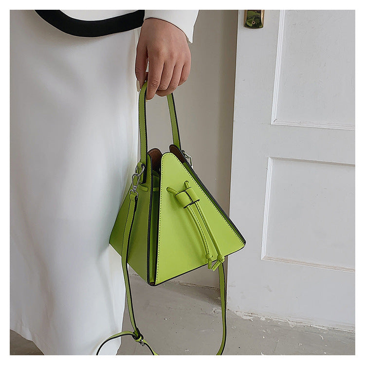 women's pu leather fashion conical string shoulder handbag crossbody