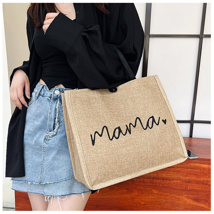 women's vintage style letter cotton and linen shopping bags