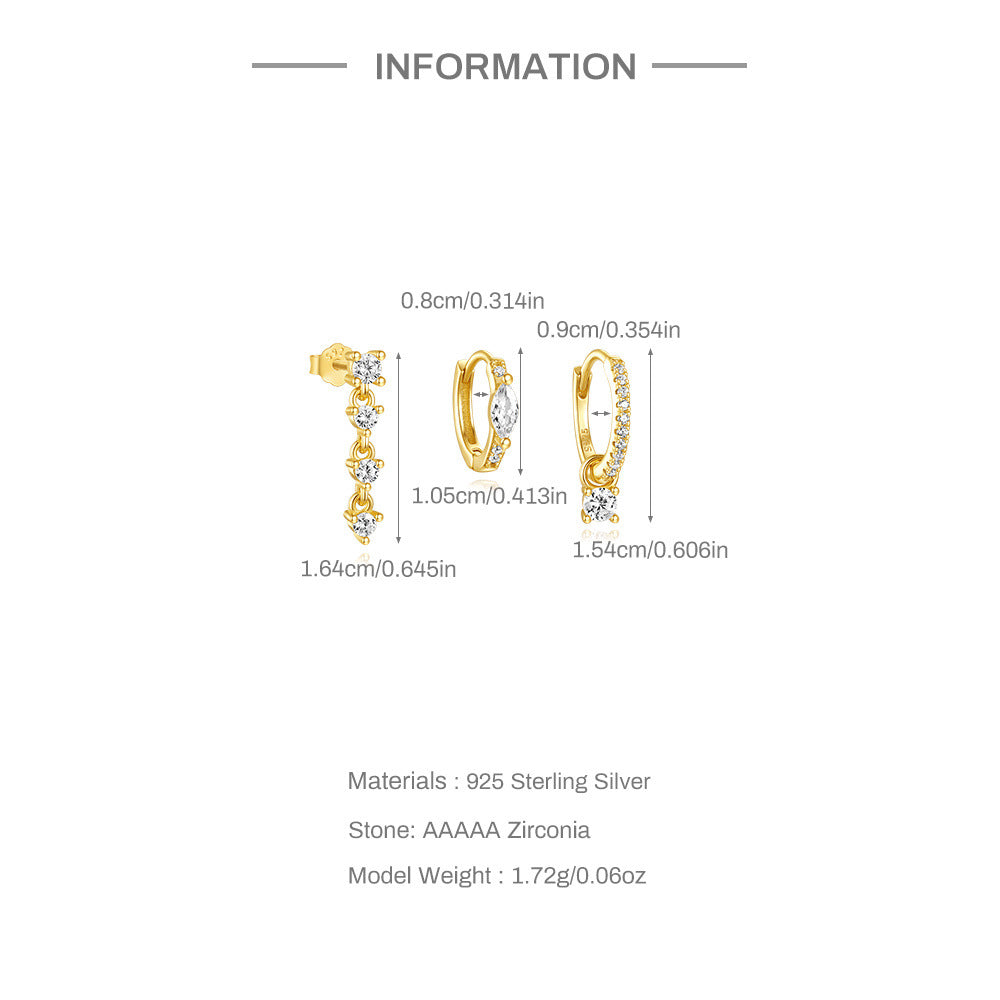 1 Set 925 Sterling Silver Zircon Geometric Earrings