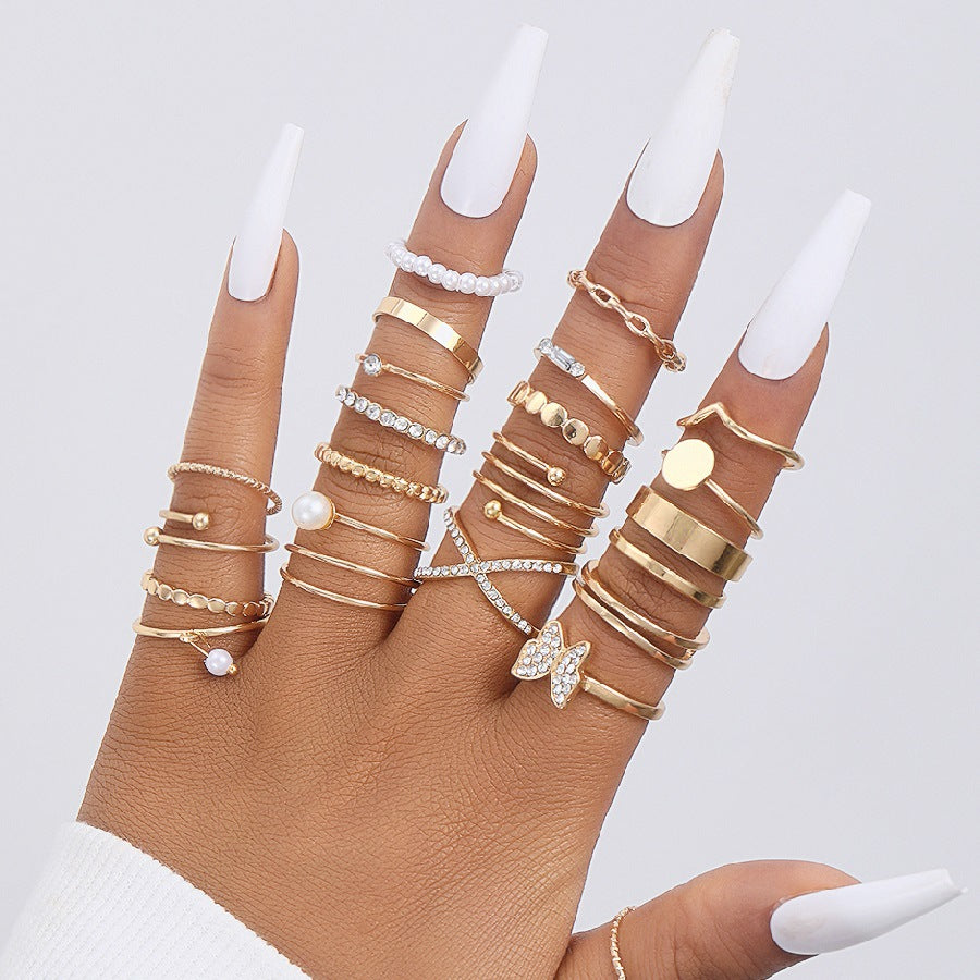 Simple Style Butterfly Alloy Inlay Zirkoni naisten sormukset setti