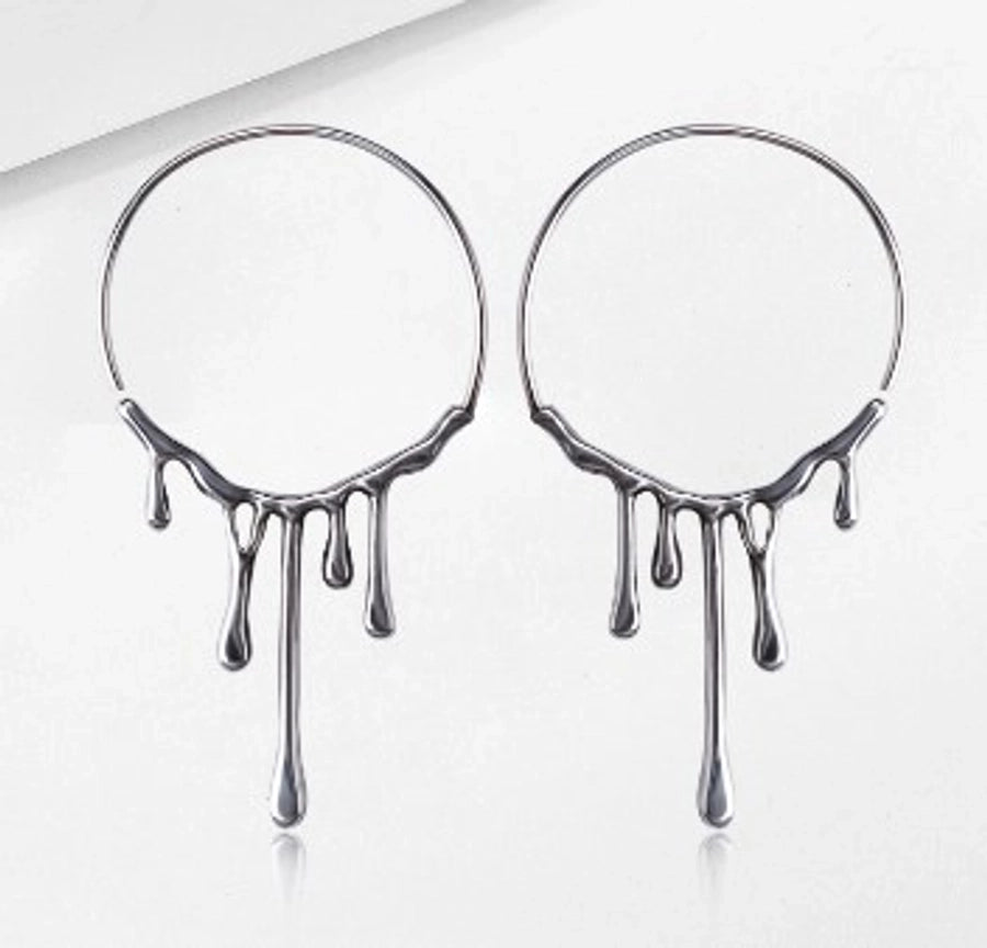 Stainless Steel French Style Water Droplets Hoop Earrings