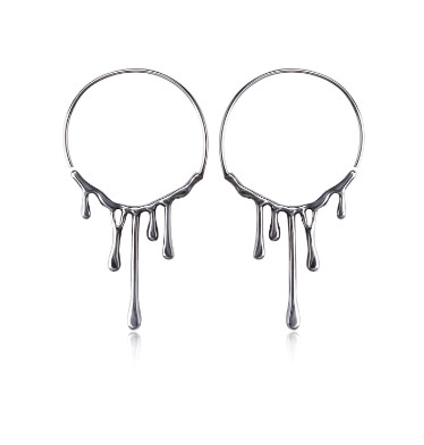 Stainless Steel French Style Water Droplets Hoop Earrings