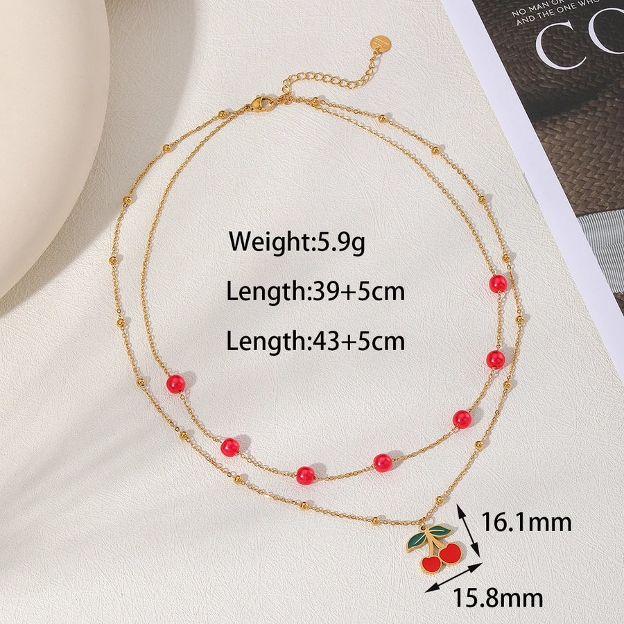 Sweet Cherry 18K Gold Plated Epoxy Pendant Necklace