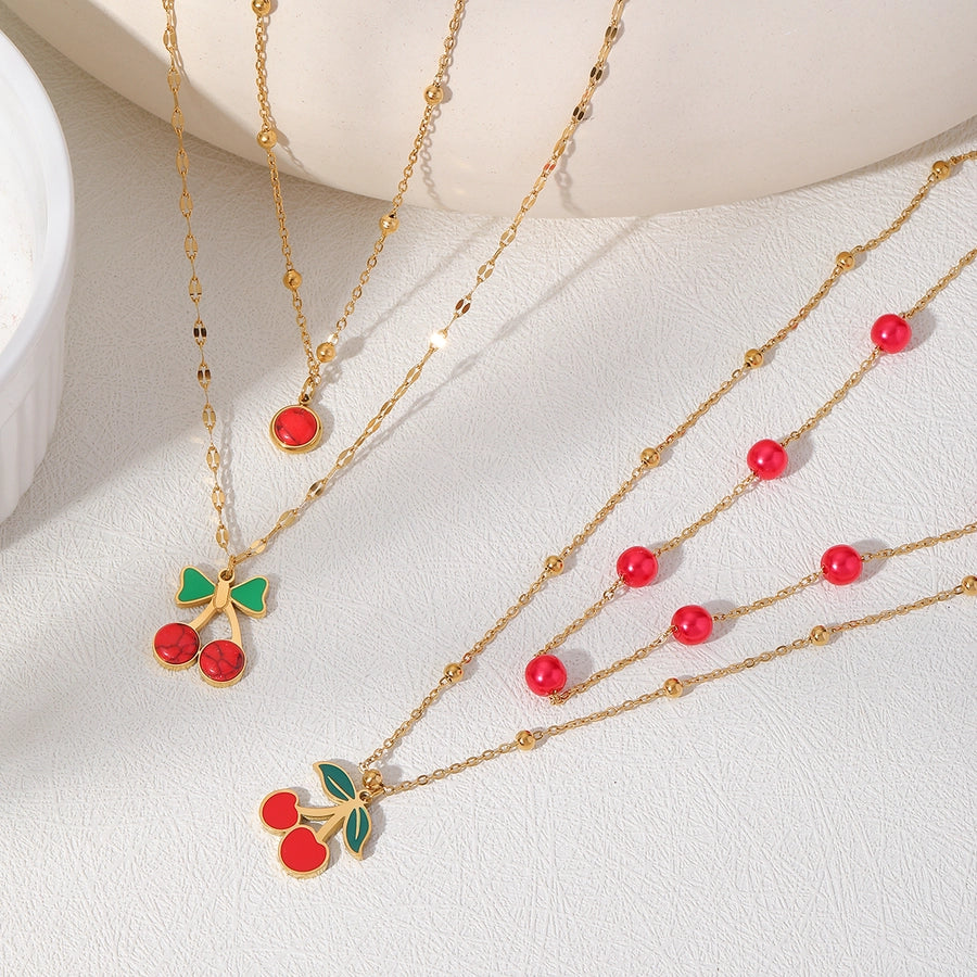 Sweet Cherry 18K Gold Plated Epoxy Pendant Necklace