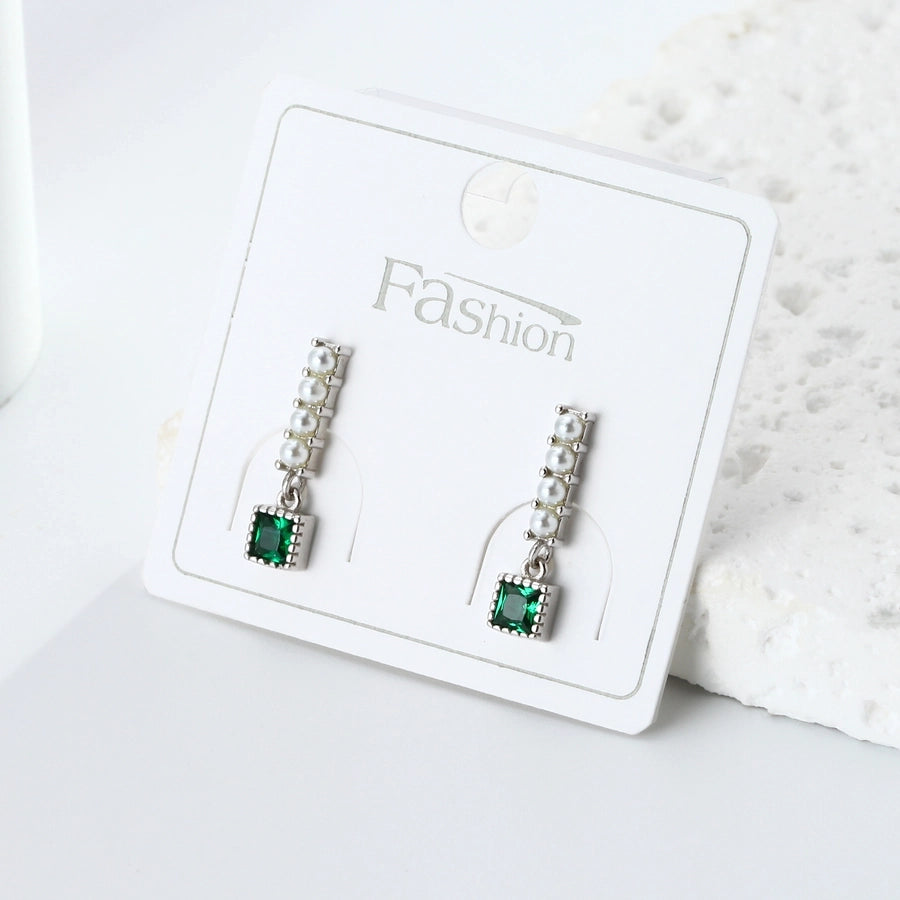 1 Pair 925 Sterling Silver Gem Drop Earrings