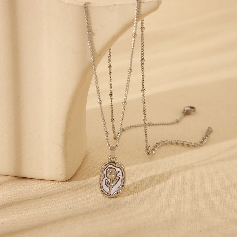 Sweet Rose Acrylic 18K Gold Plated Inlay Pendant Necklace