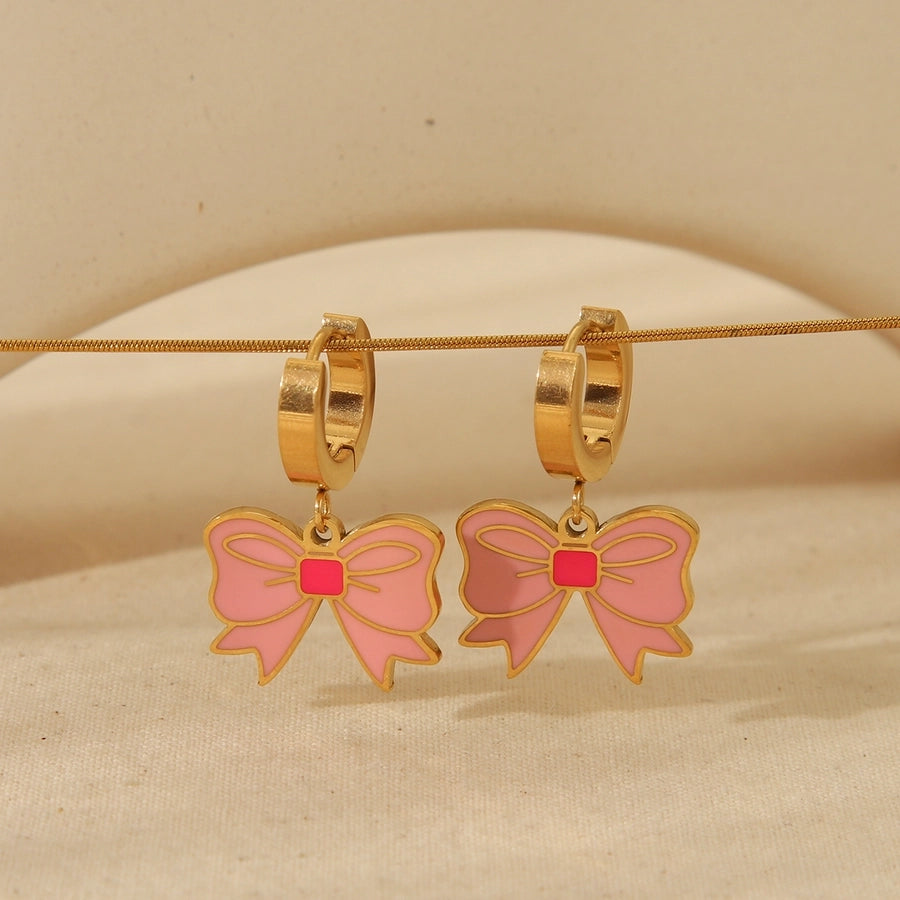Romantic Heart Shape Flower Bow Knot 18K Gold Plated Epoxy Plating Bracelets Earrings Necklace