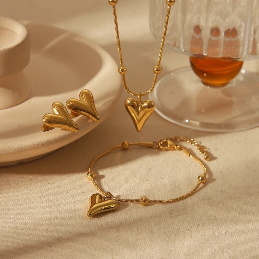 Commute Heart Shape Solid Color 18K Gold Plated Bracelets Earrings Necklace
