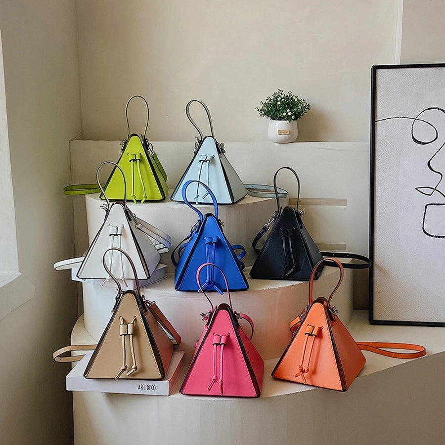 women's pu leather fashion conical string shoulder handbag crossbody