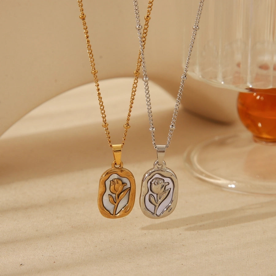 Sweet Rose Acrylic 18K Gold Plated Inlay Pendant Necklace
