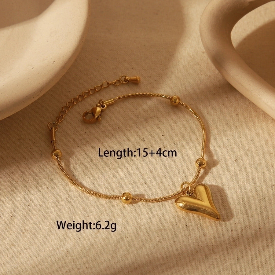 Commute Heart Shape Solid Color 18K Gold Plated Bracelets Earrings Necklace
