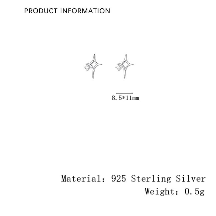 1 Pair 925 Sterling Silver Zircon Star Ear Studs