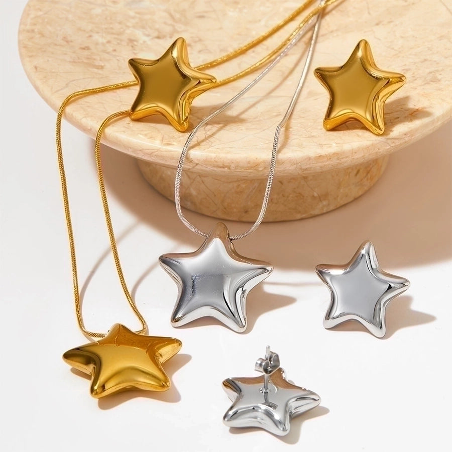 16K Gold Plated White Gold Plated Gold Plated Simple Style Classic Style Polishing Plating Star Earrings Necklace