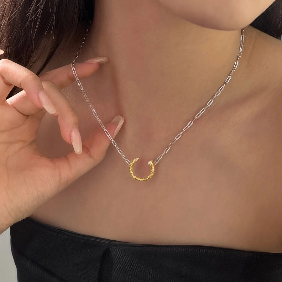 925 Sterling Silver U Shape Pendant Necklace