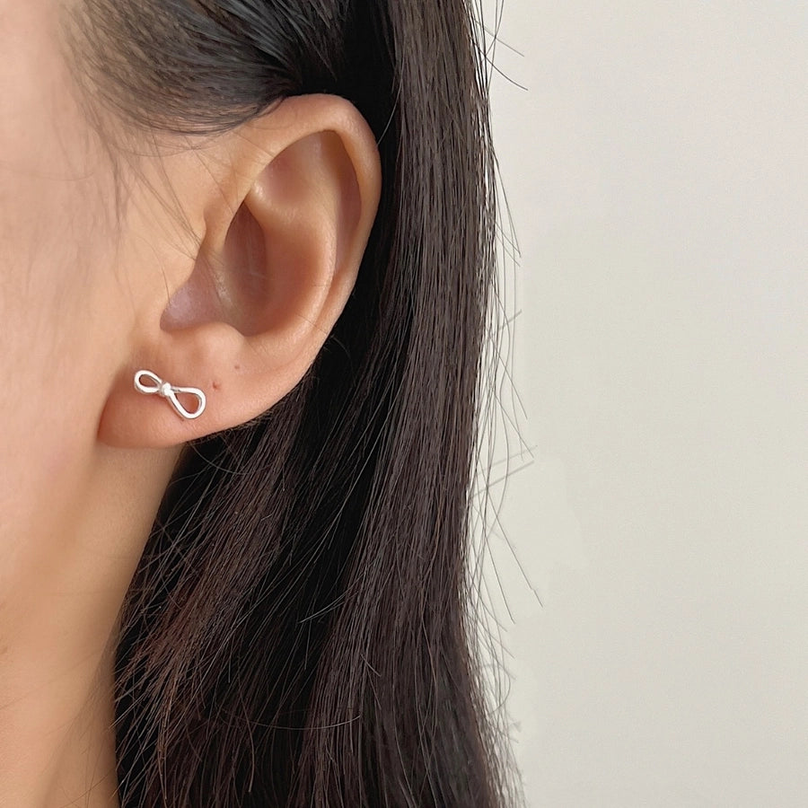 1 Pair 925 Sterling Silver Bow Knot Ear Studs