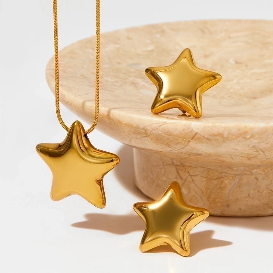 16K Gold Plated White Gold Plated Gold Plated Simple Style Classic Style Polishing Plating Star Earrings Necklace