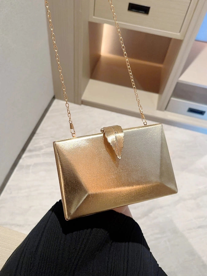 Gold Polyester Solid Color Chain Evening Bags