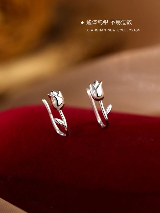 1 Pair 925 Sterling Silver Flower Earrings