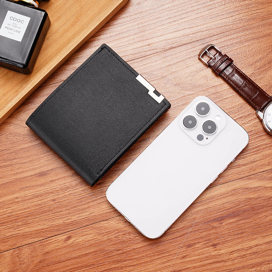 men's solid color pu leather open card holders